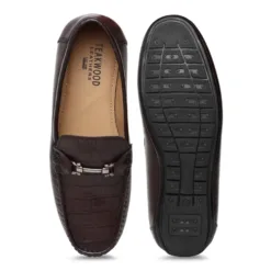 Men Texture Genuine Leather Brown Loafers