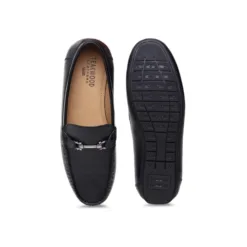 Men Texture Genuine Leather Black Loafers
