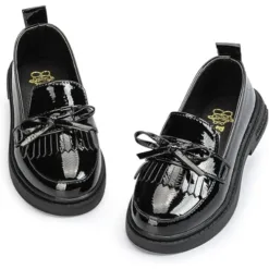 Oamico Toddler Girls Dress Shoes Loafers School Uniform Mary Jane Flats Thick Non-Slip Sole Casual Shoe