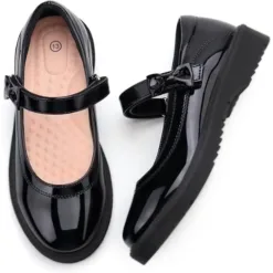JABASIC Girls Black School Shoes Bow Oxford Mary Jane Flats
