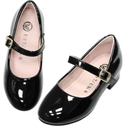 LseLom Girls Dress Shoes-Mary Jane Shoes for Girls Low Heel Princess Hook and Loop Dress Shoes Party Wedding Flats for Little/Big Kids