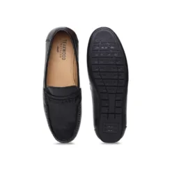 Men Solid Genuine Leather Black Loafers